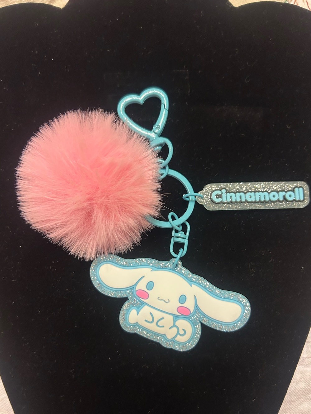 Sanrio Cinnamoroll Pink Pom Pom Keychain Bag Charm Kawaii Glitter
